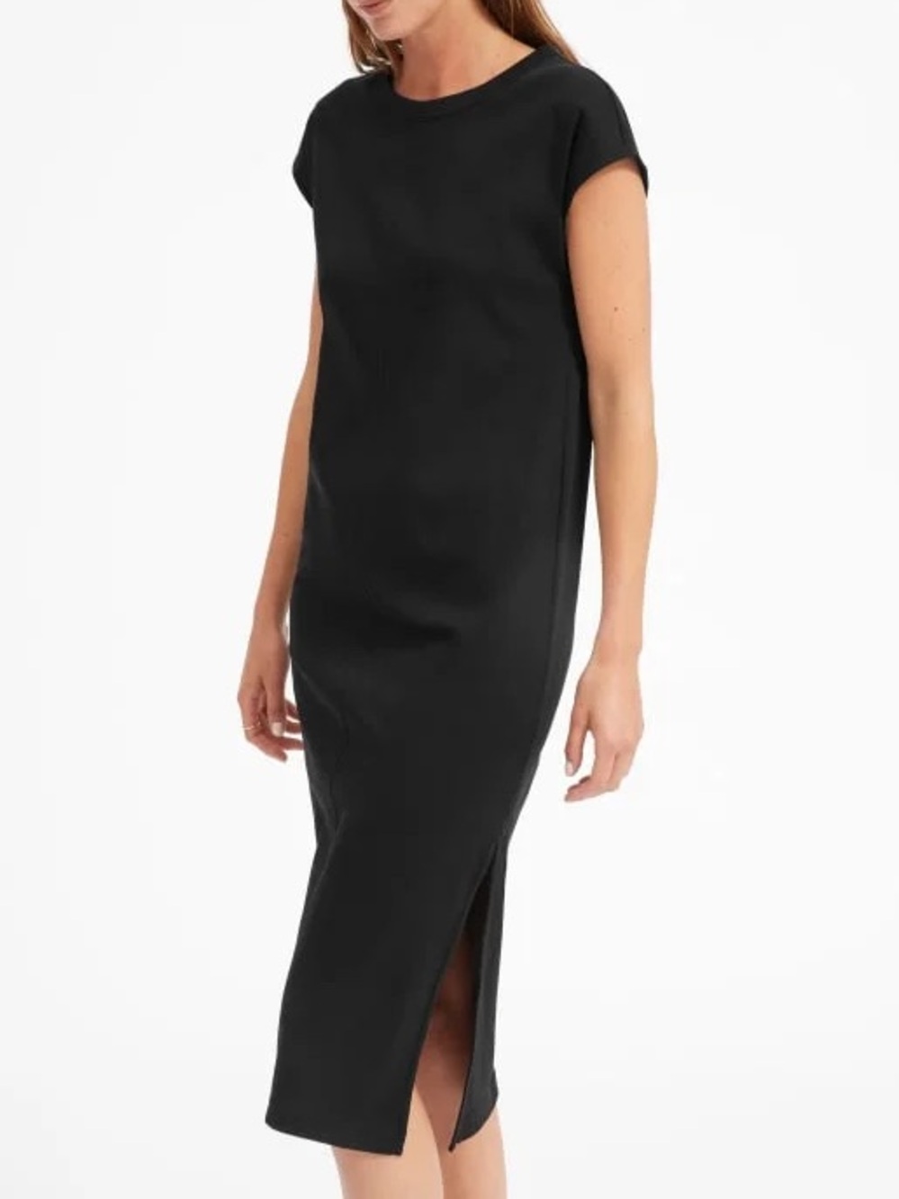 Everlane The Luxe Cotton Side Slit Tee Dress in Black with Cap Sleeve